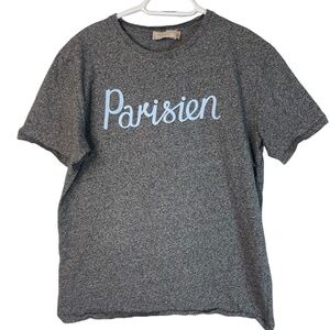Maison Kitsuné Parisien Printed T-shirt Dark Grey Melange Blue Size Large Cotton